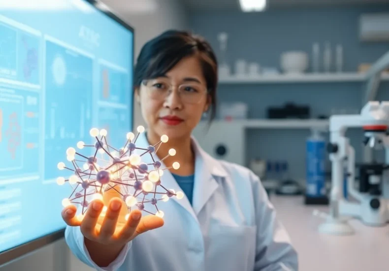AI system analyzing molecular structures for pharmaceutical drug discovery