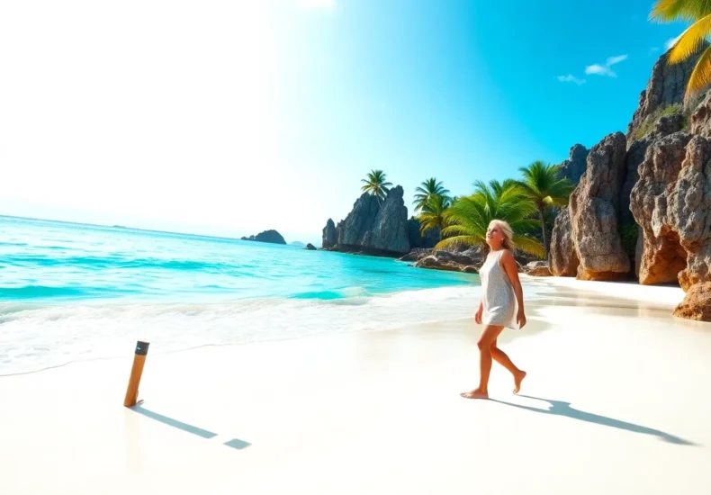 stunning tropical beach with white sand and turquoise water under blue sky