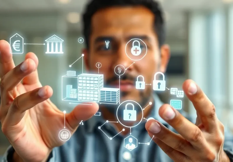 digital blockchain network connecting various industries and data systems